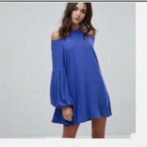 Free People Womens Size Medium Drift Away Tunic Dress Cold Shoulder Dreamy Blue